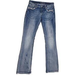 Grace In LA Women's Embroidered Low-rise Bootcut EasyFit Jeans Size 27